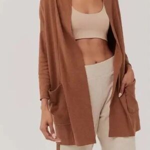 Pact Airplane Cardigan Open Organic Cotton Sweater in Rust